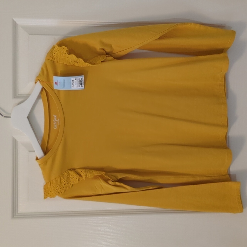Cat & Jack L/S Tee with Ruffled Shoulders - Size L (10/12) - NWT